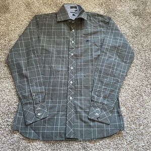 Burberry Shirt Mens XL Gray Check Button Up Old Money Business Casual Dress